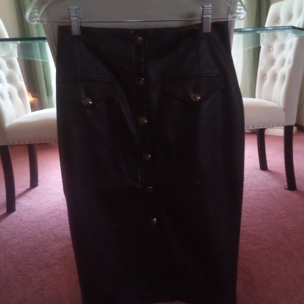 Mid length faux leather skirt